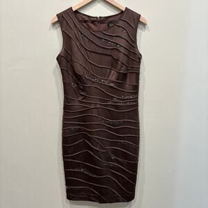 Tadashi Shoji Sleeveless Metal Beaded Textured Cocktail Dress Brown Size: Large